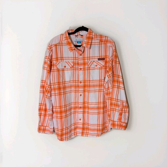Large Columbia Clemson Orange and White Buttoned Long Sleeve Collared Shirt - Picture 1 of 9